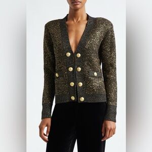 L’AGENCE Jinny Gold & Black Sequin Cardigan | Size S | Excellent Condition